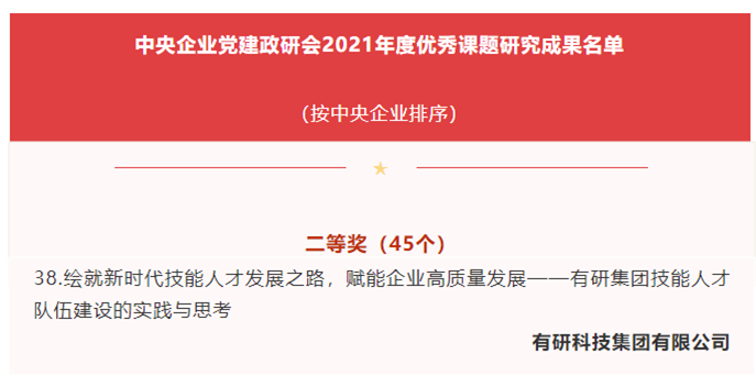 J9集团集团产业工人队伍建设改革研究成果获中央企业党建政研会2021年度优秀课题研究成果二等奖